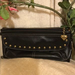 Kathy Van Zeeland  Brown leather clutch